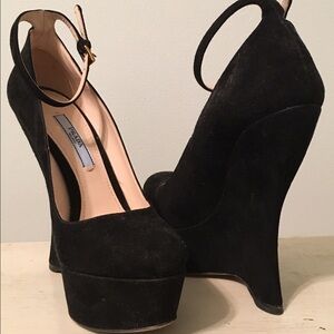Prada Black Suede Platform Heels